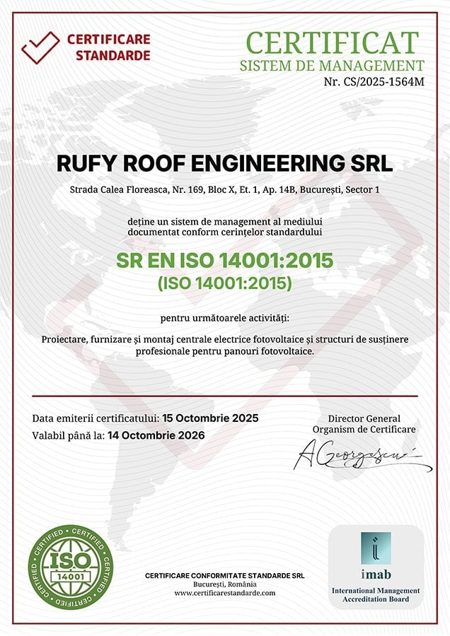 Certificat ISO 14001 RUFY ROOF ENGINEERING Certificari