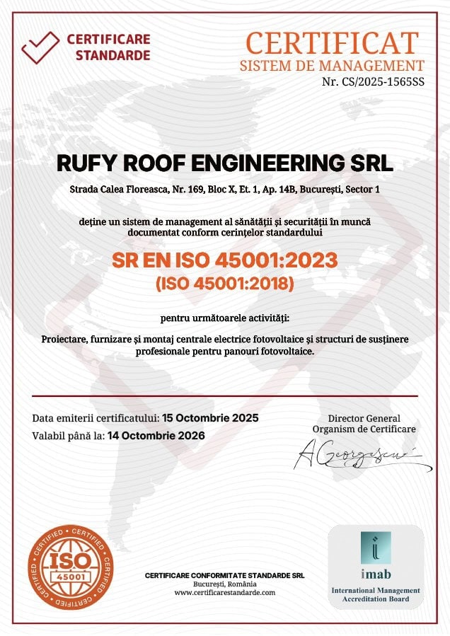Certificat ISO 45001 RUFY ROOF ENGINEERING Certificari