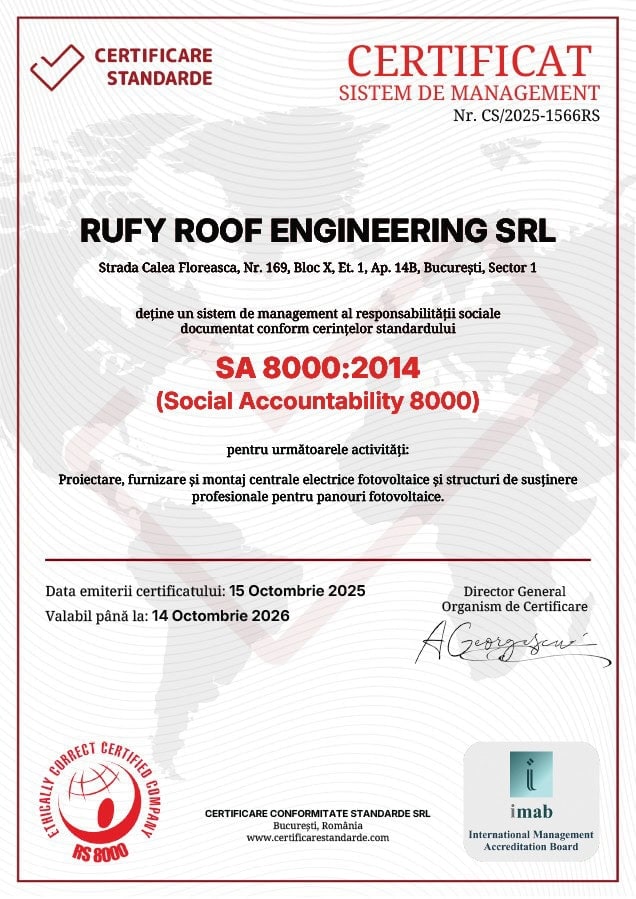 Certificat SA 8000 RUFY ROOF ENGINEERING Certificari